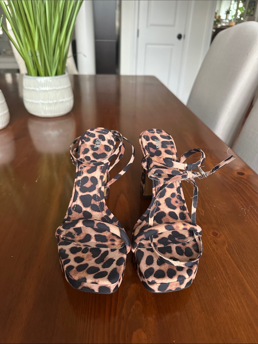 Zara Leopard Print Strappy Platform Heels - Black & Brown